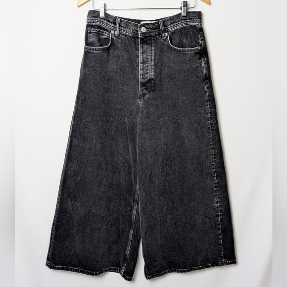 FREE PEOPLE Landry Wide Leg Flare Jeans Black 30 - Picture 8 of 12